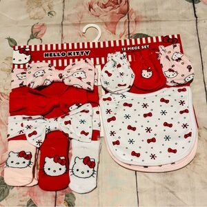 Hello Kitty Baby Headbands, Mittens, Socks and Bibs Set Red & Pink Christmas NWT